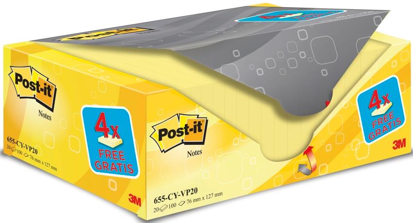 131742 Post-It UU001490414 POST-IT&#174; &#216;konomi pk gul 76x127mm (20) 